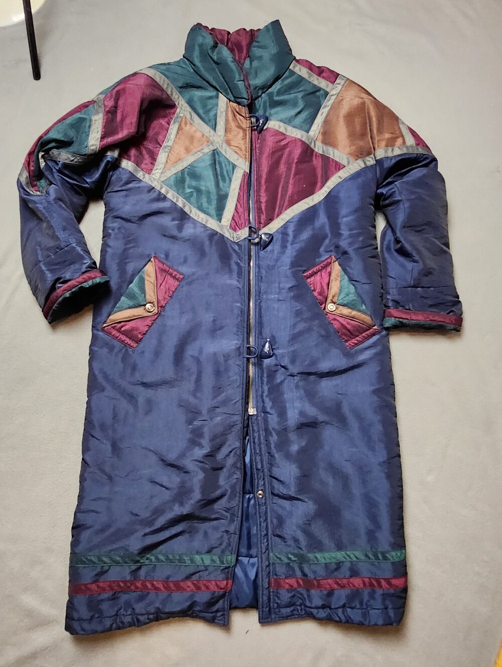 80s 90s Vintage Colorblock Jacket Long Retro Oversize Coat Winter Puffer